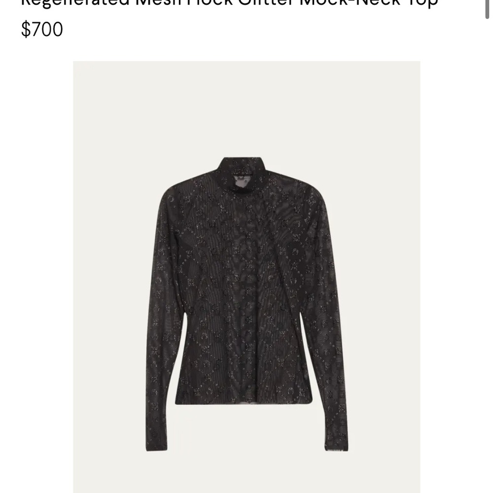 Marine Serre Mesh Flock Glitter Mock-Neck Top